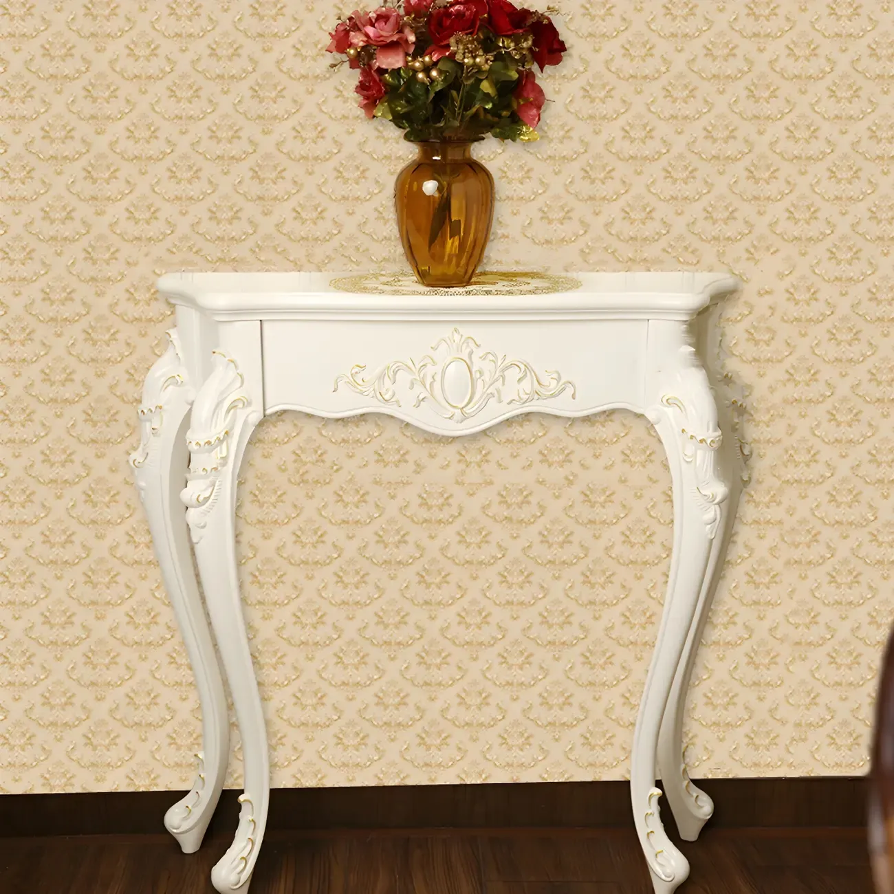 Vintage White Wood Free Form Narrow Console Table Image - 4