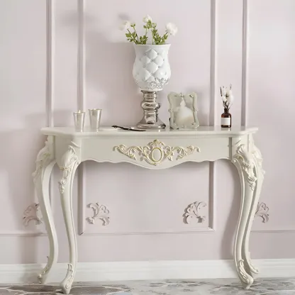 Vintage White Wood Free Form Narrow Console Table Image - 2