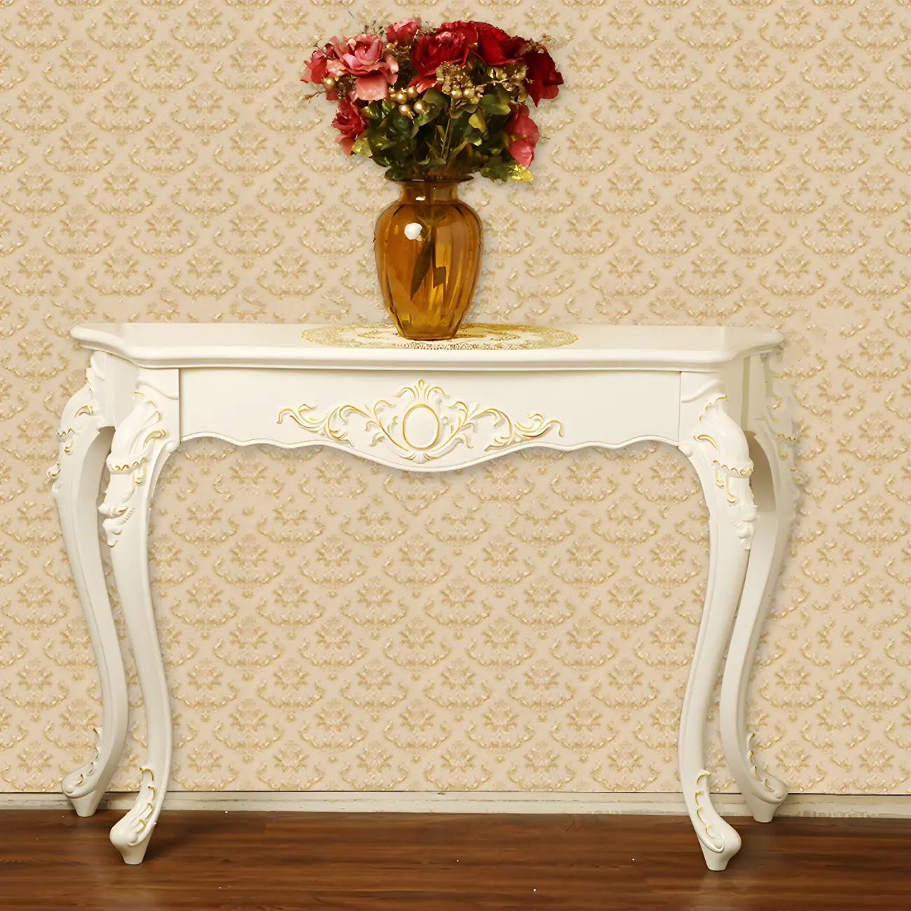Vintage White Wood Free Form Narrow Console Table Image - 5 | homeyfad