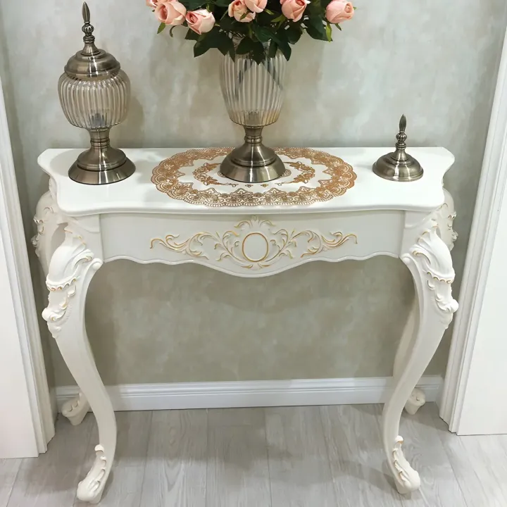 French White Wood Free Form Narrow Console Table