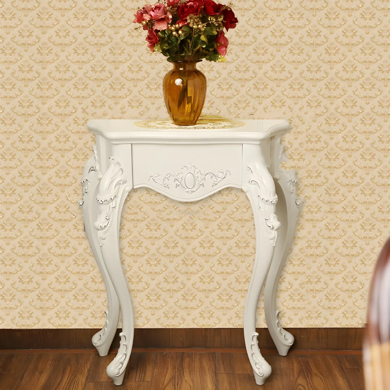 Vintage White Wood Free Form Narrow Console Table Image - 7 | homeyfad