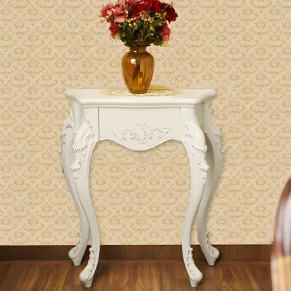 Vintage White Wood Free Form Narrow Console Table Image - 7