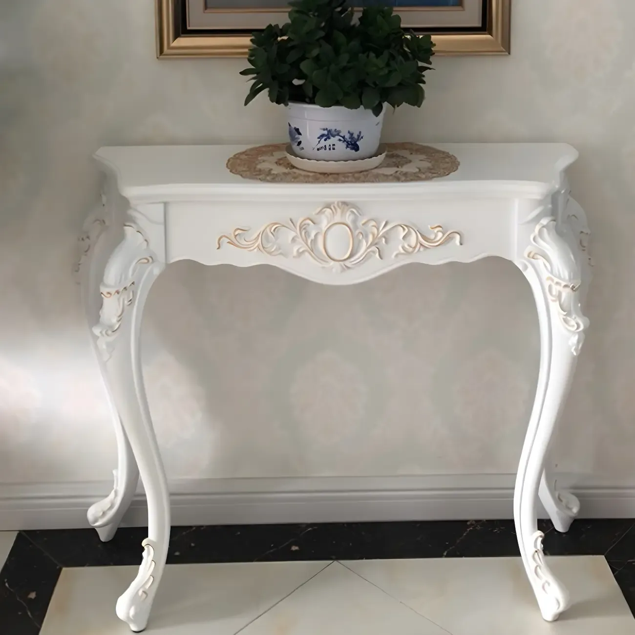 Vintage White Wood Free Form Narrow Console Table Image - 8