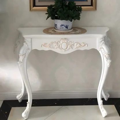 Vintage White Wood Free Form Narrow Console Table Image - 8