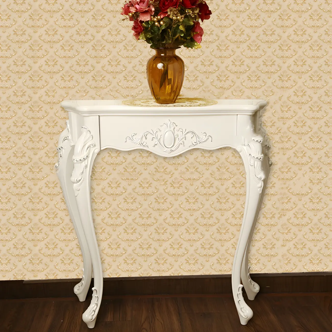 Vintage White Wood Free Form Narrow Console Table Image - 9 | homeyfad