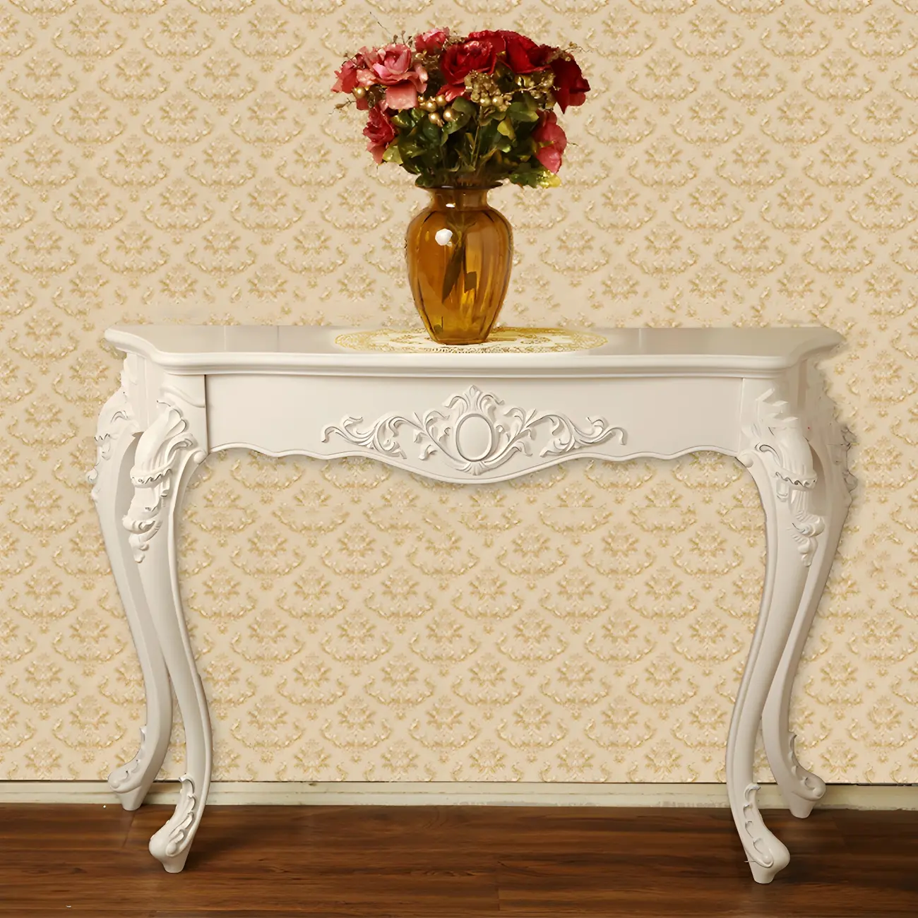 Vintage White Wood Free Form Narrow Console Table Image - 11 | homeyfad