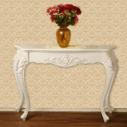 Vintage White Wood Free Form Narrow Console Table Image - 11