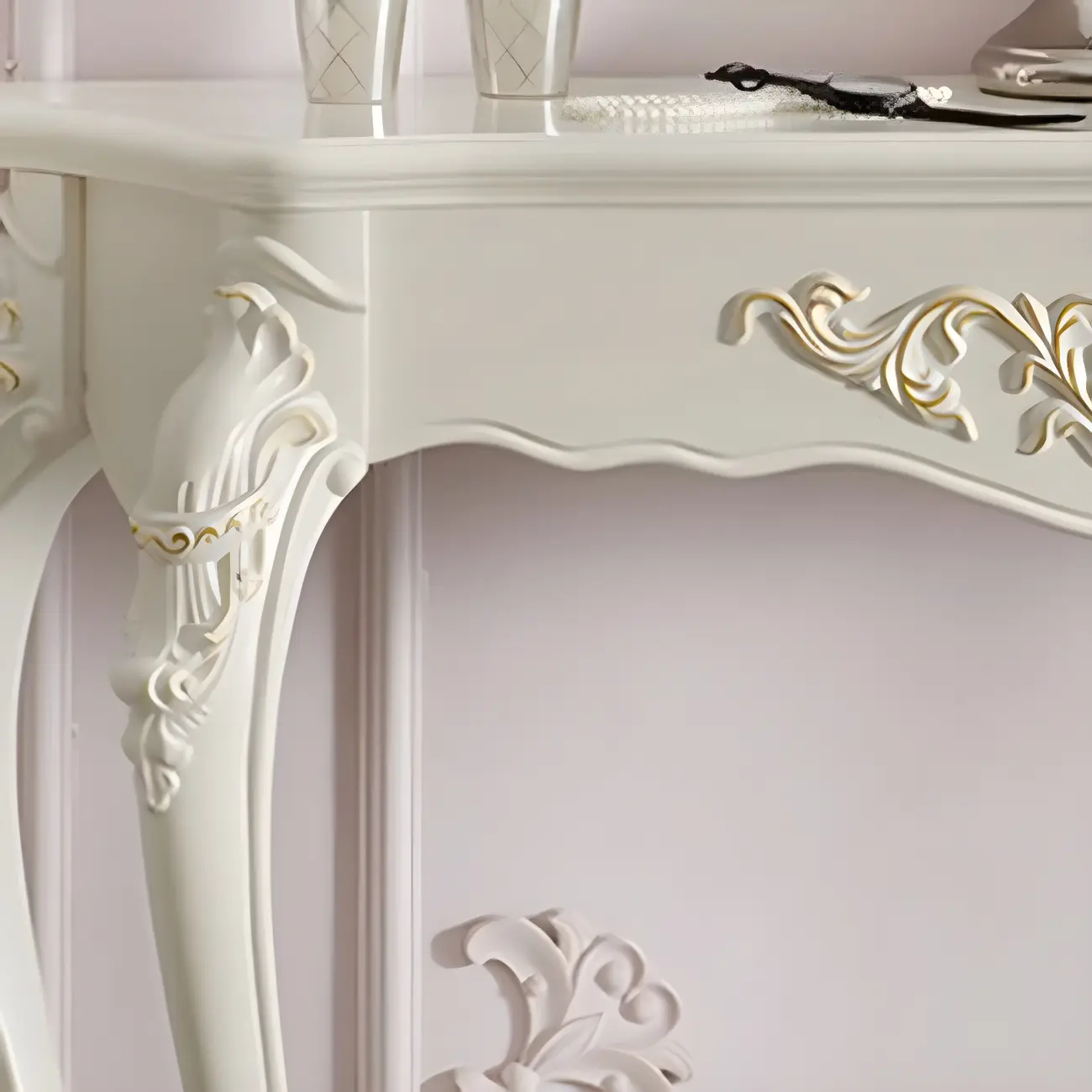 Vintage White Wood Free Form Narrow Console Table Image - 12 | homeyfad