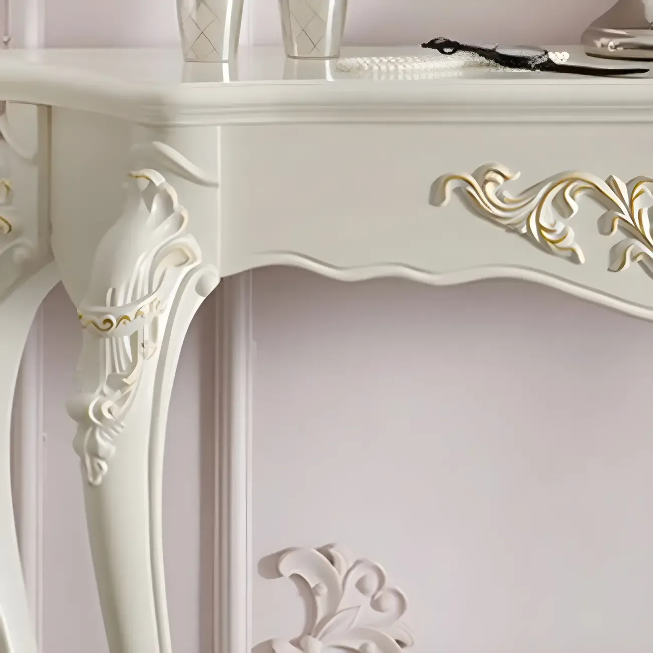 Vintage White Wood Free Form Narrow Console Table Image - 12