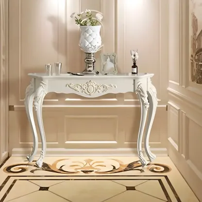 Vintage White Wood Free Form Narrow Console Table Image - 15