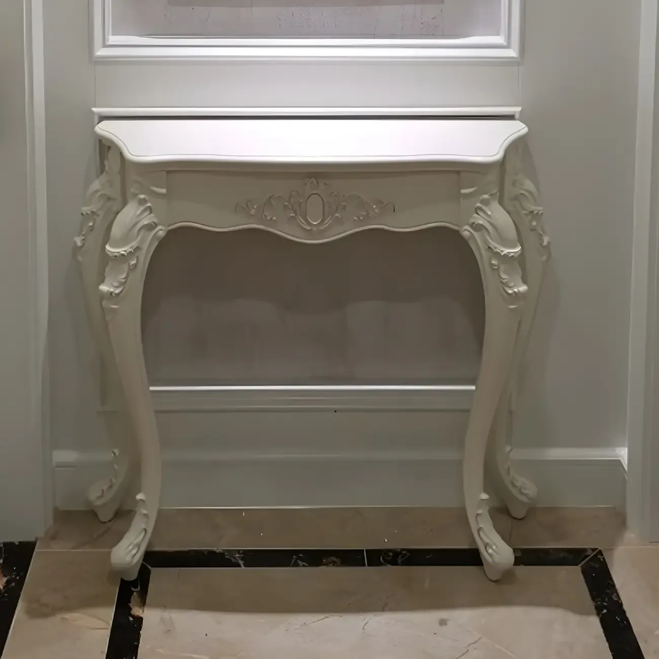 Vintage White Wood Free Form Narrow Console Table Image - 16
