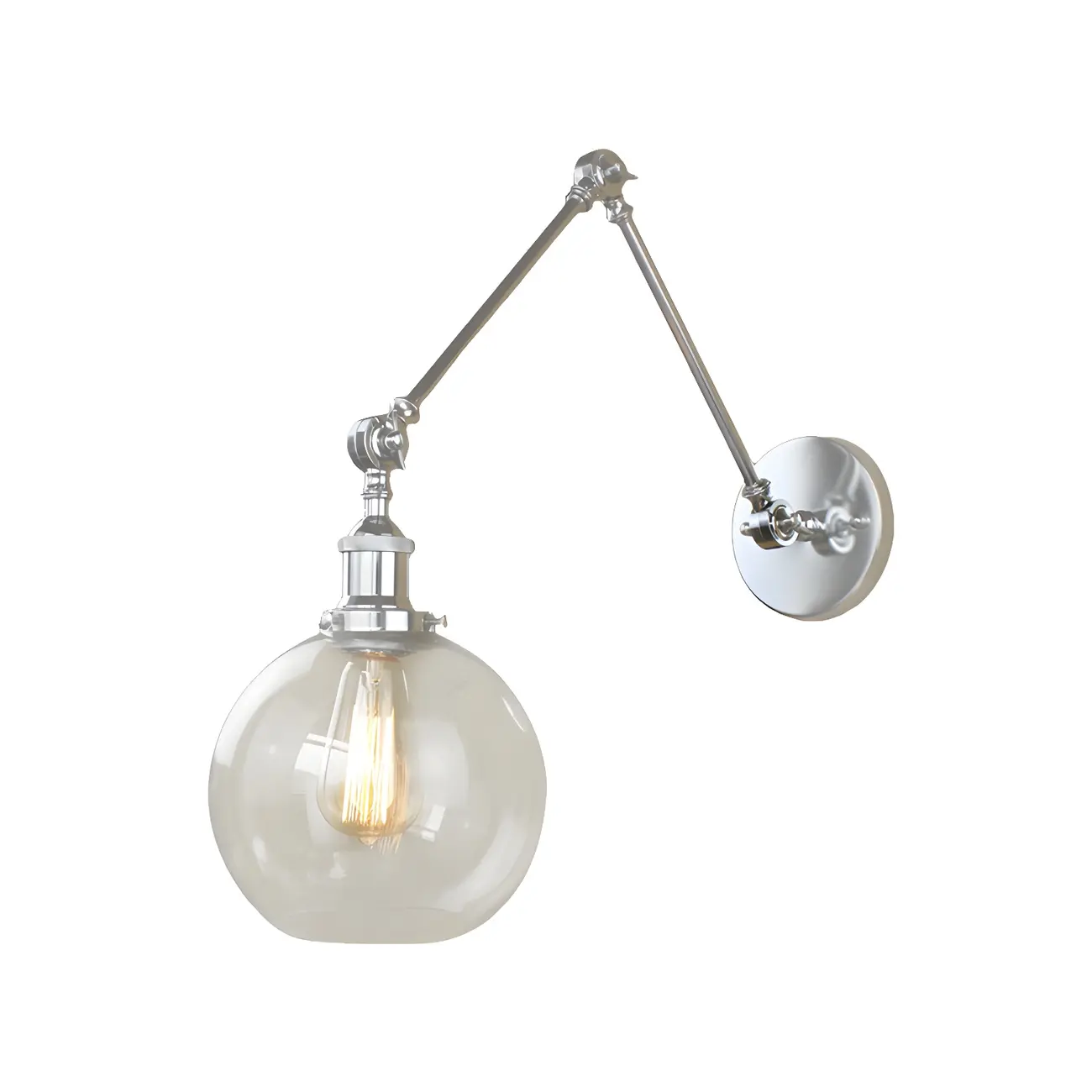 Industrial Silver Swing Arm Wall Light with Globe Clear Shade Image - 4 | homeyfad