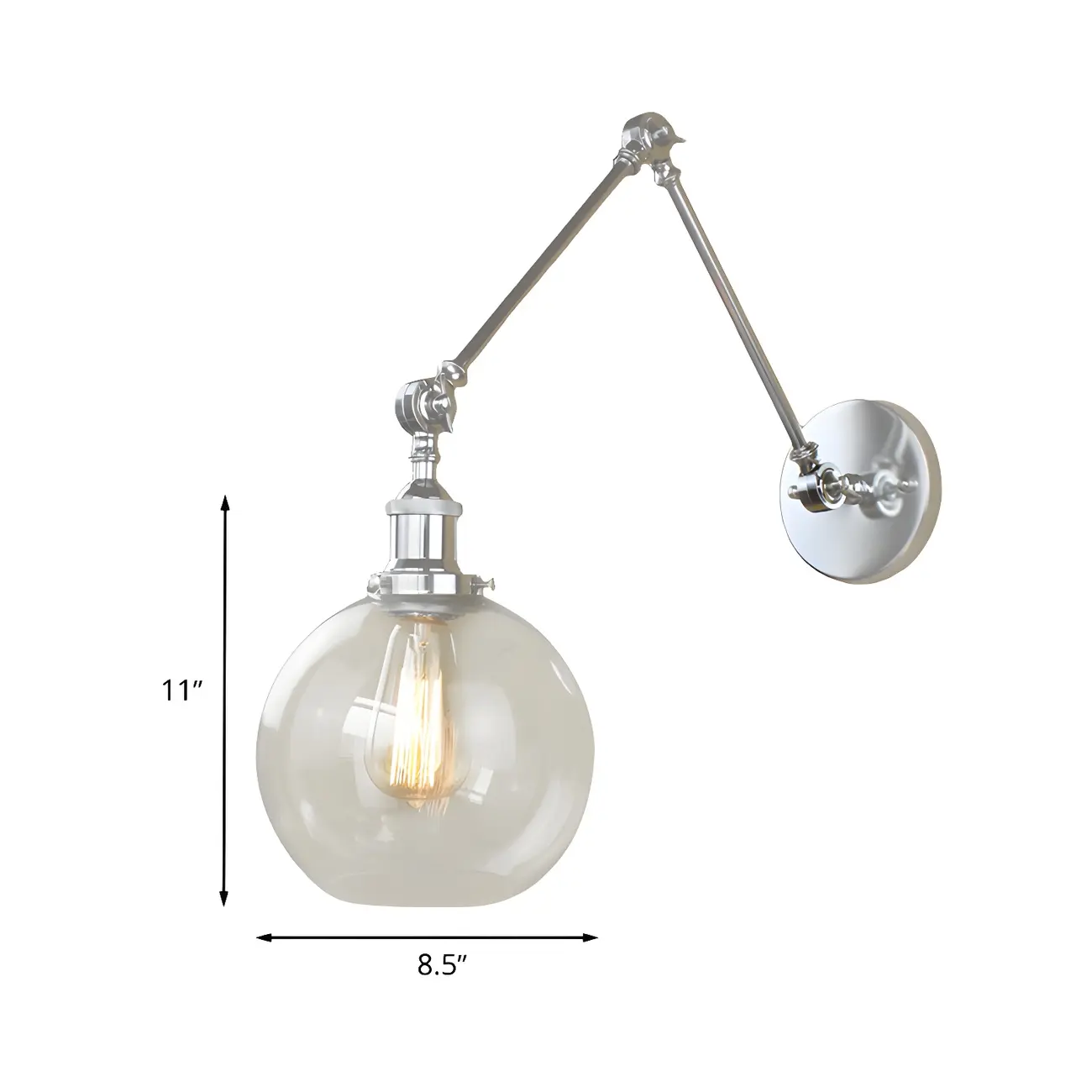 Industrial Silver Swing Arm Wall Light with Globe Clear Shade Image - 5 | homeyfad