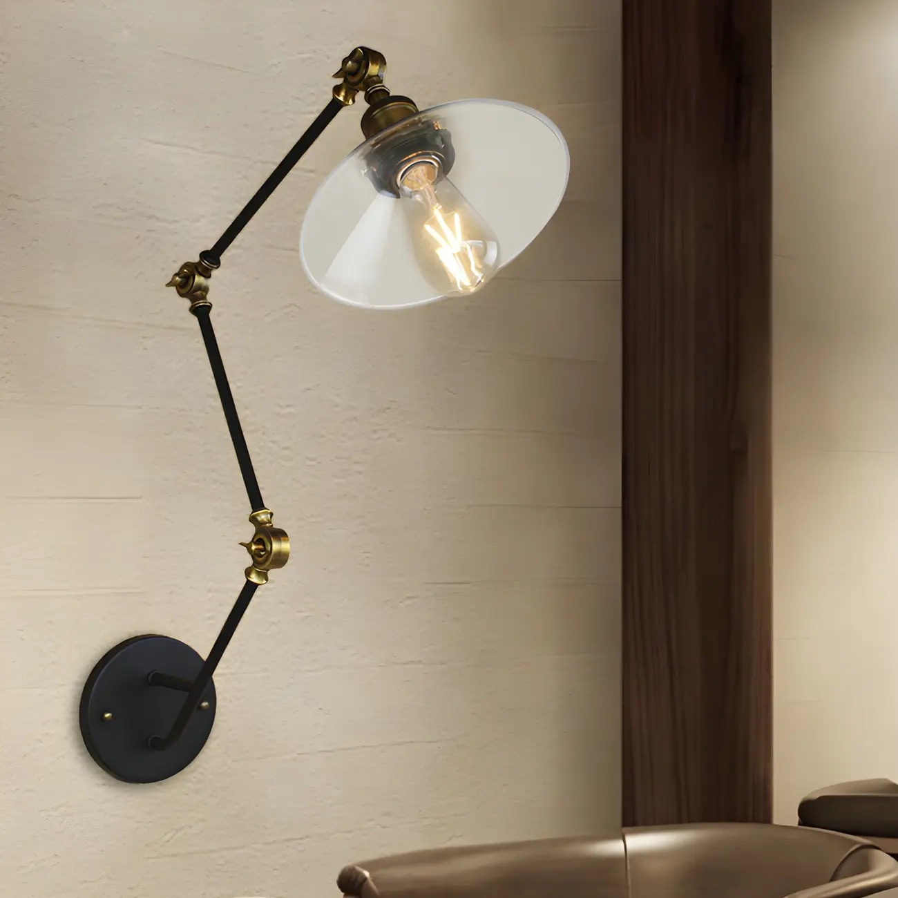 Wide Flare Brass Black 3-Section Arm Swing Wall Light Image - 2 | homeyfad