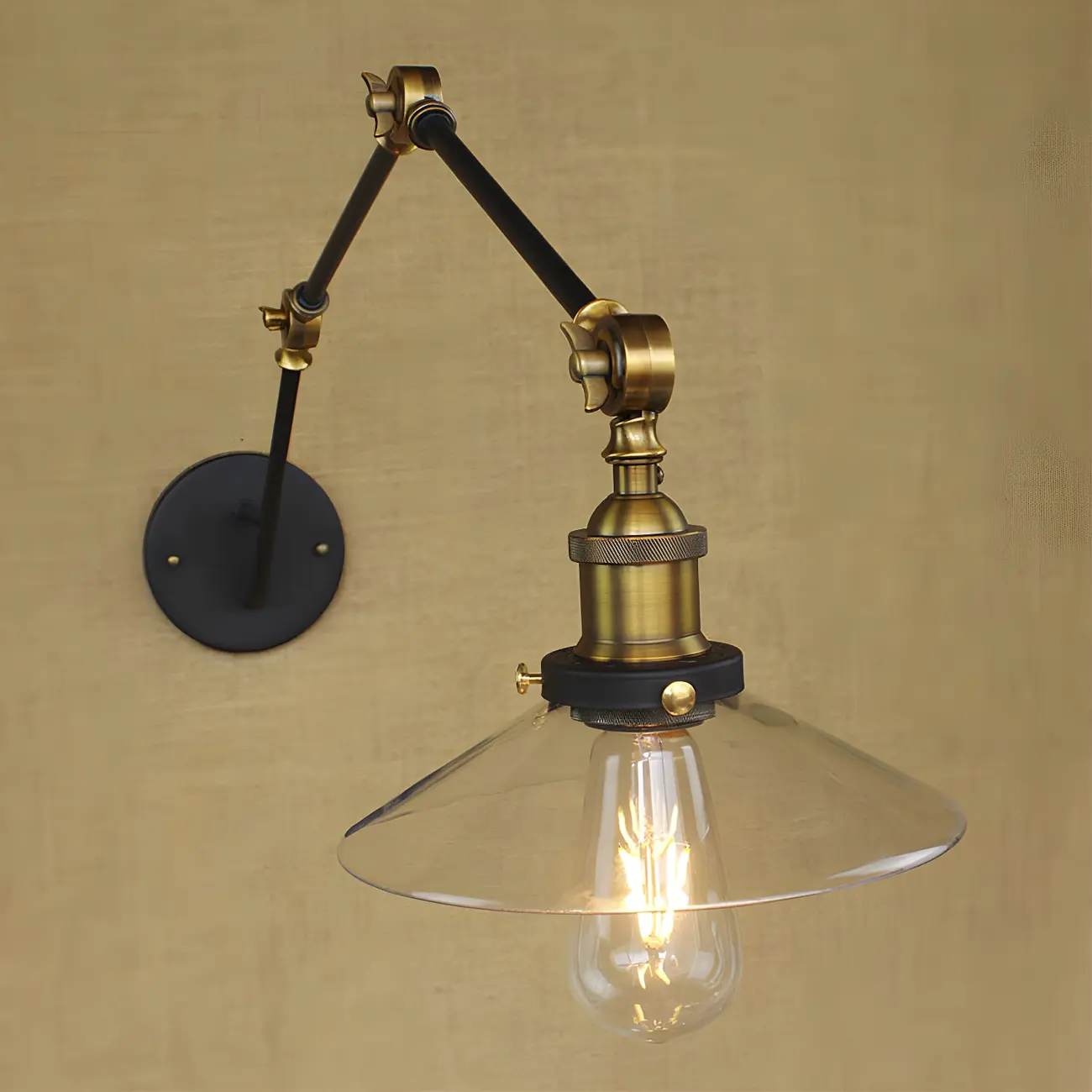 Wide Flare Brass Black 3-Section Arm Swing Wall Light Image - 3 | homeyfad