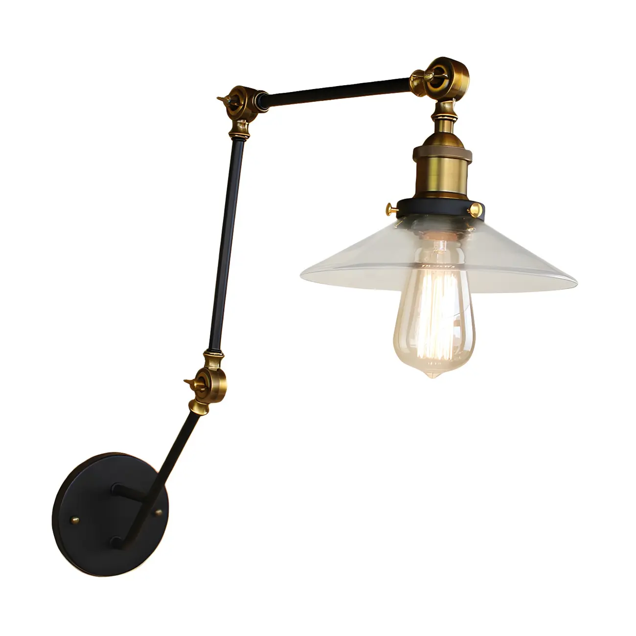 Wide Flare Brass Black 3-Section Arm Swing Wall Light Image - 4 | homeyfad
