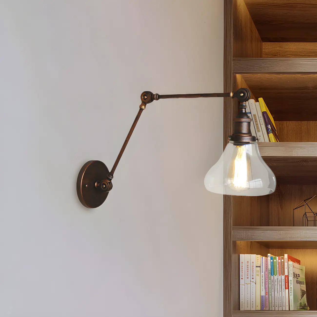  Clear Glass Pear Shade Rustic Metal Swing Arm Wall Light Image - 2 | homeyfad