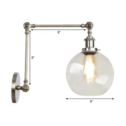 Vintage Brass Clear Glass Globe Swing Arm Wall Light Image - 5