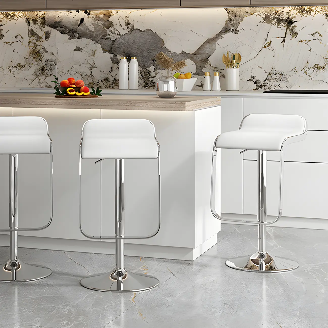 Elegant Metal Adjustable Bar Stools with Leather Seat for Kitchen Image - 4 | homeyfad