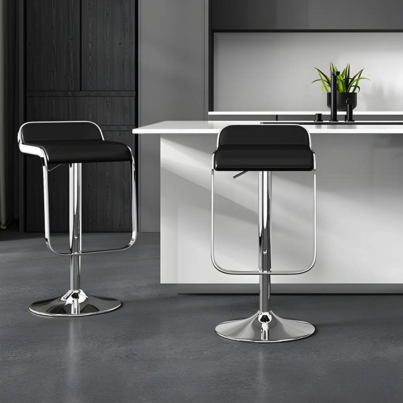 Elegant Metal Adjustable Bar Stools with Leather Seat for Kitchen Image - 2 | homeyfad