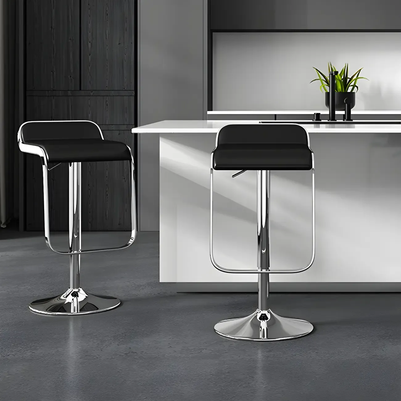 Elegant Metal Adjustable Bar Stools with Leather Seat for Kitchen Image - 2