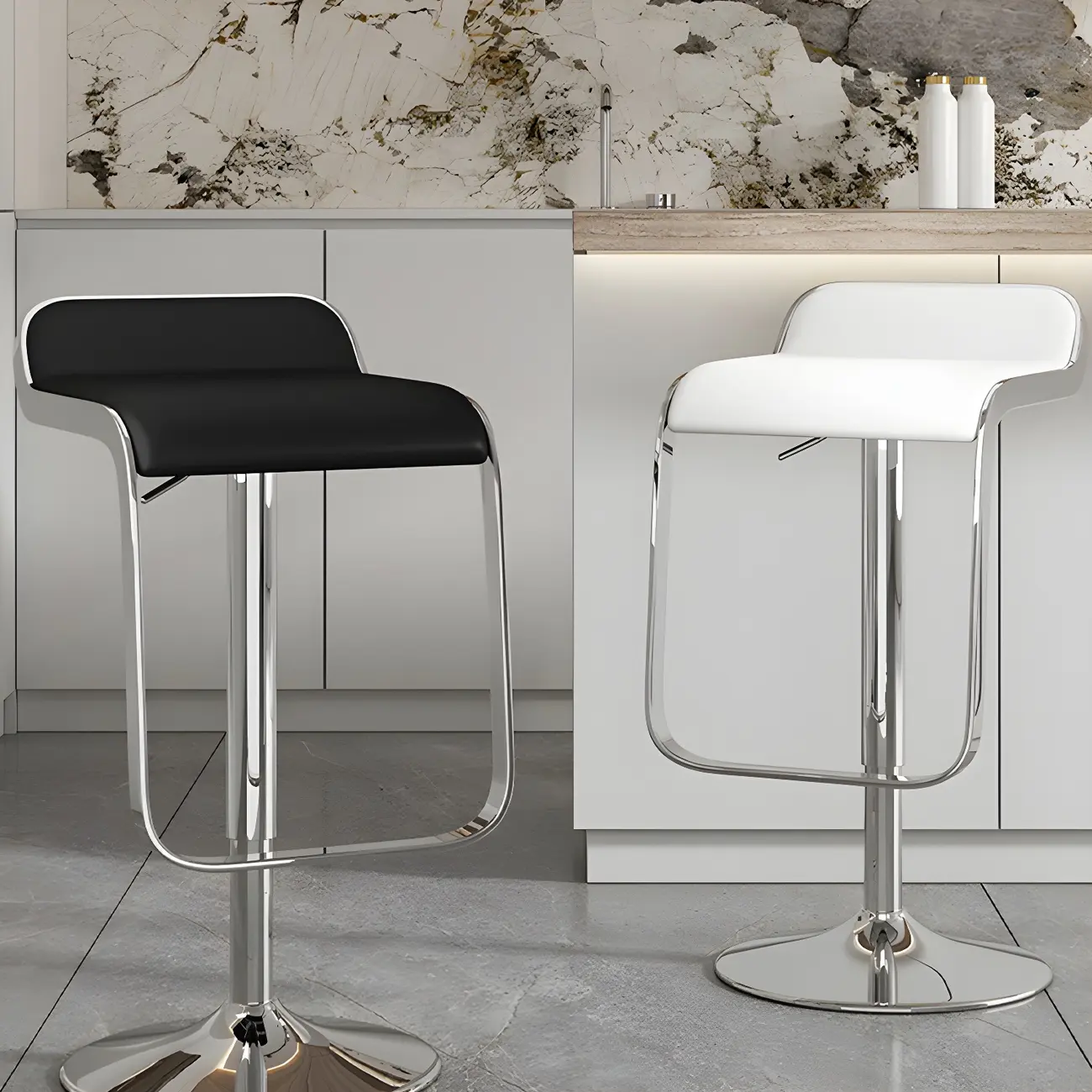 Elegant Metal Adjustable Bar Stools with Leather Seat for Kitchen Image - 3 | homeyfad