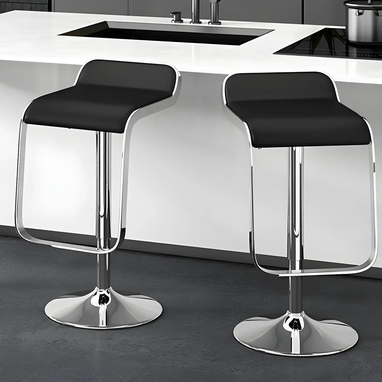 Elegant Metal Adjustable Bar Stools with Leather Seat for Kitchen Image - 19