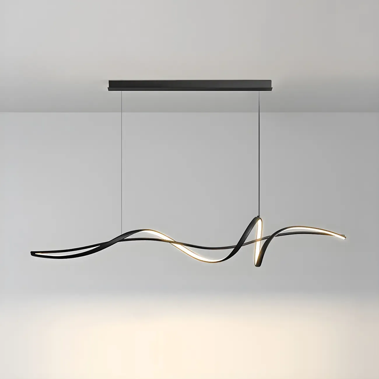 Abstract Modern Black Linear Island Pendant Light Image - 7