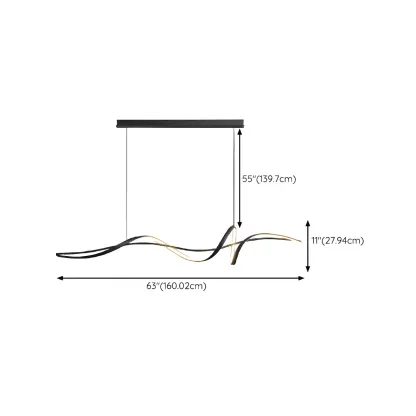 Abstract Modern Black Linear Island Pendant Light Image - 15