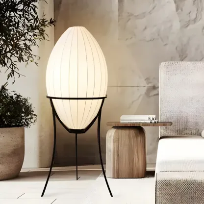 Fabric Egg Metal Tripod Ambient Floor Lamp Image - 1