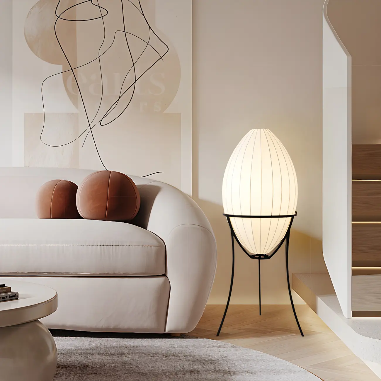 Fabric Egg Metal Tripod Ambient Floor Lamp Image - 2 | homeyfad