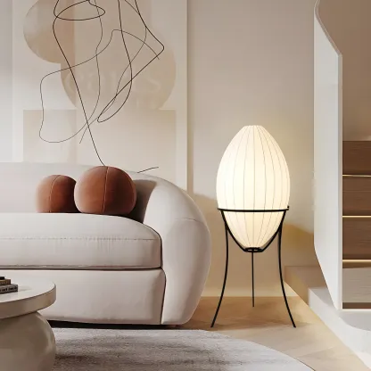Fabric Egg Metal Tripod Ambient Floor Lamp Image - 2