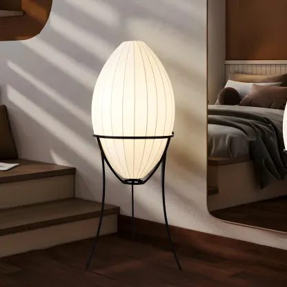 Fabric Egg Metal Tripod Ambient Floor Lamp Image - 4