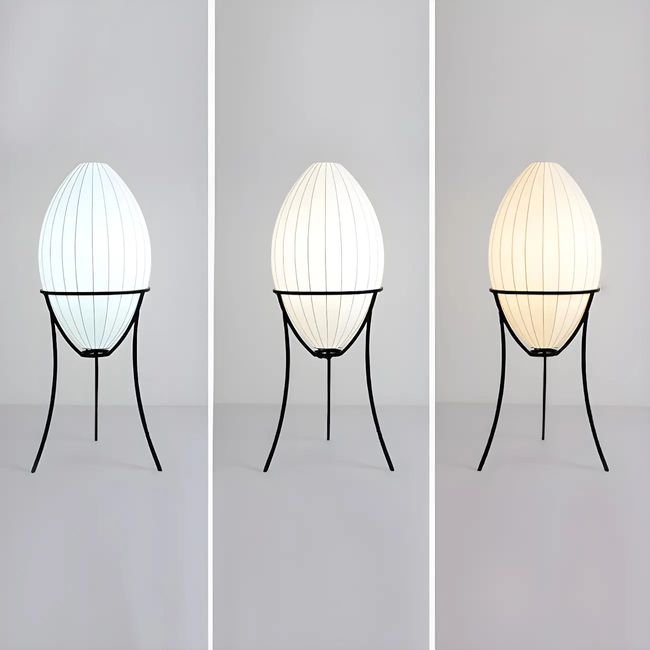 Fabric Egg Metal Tripod Ambient Floor Lamp Image - 7 | homeyfad