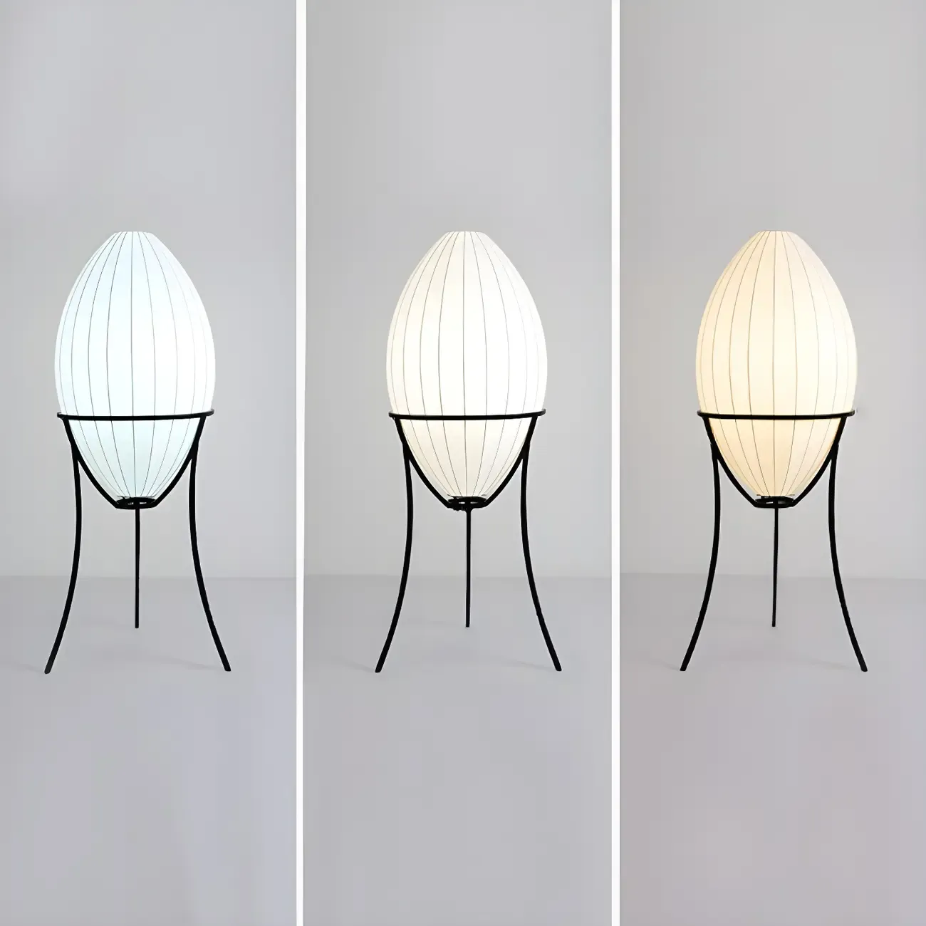 Fabric Egg Metal Tripod Ambient Floor Lamp Image - 7
