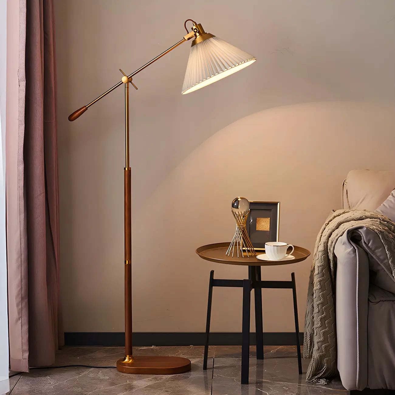 Brown Adjustable Metal Balance Arm Floor Lamp for Living Room Image - 1 | homeyfad