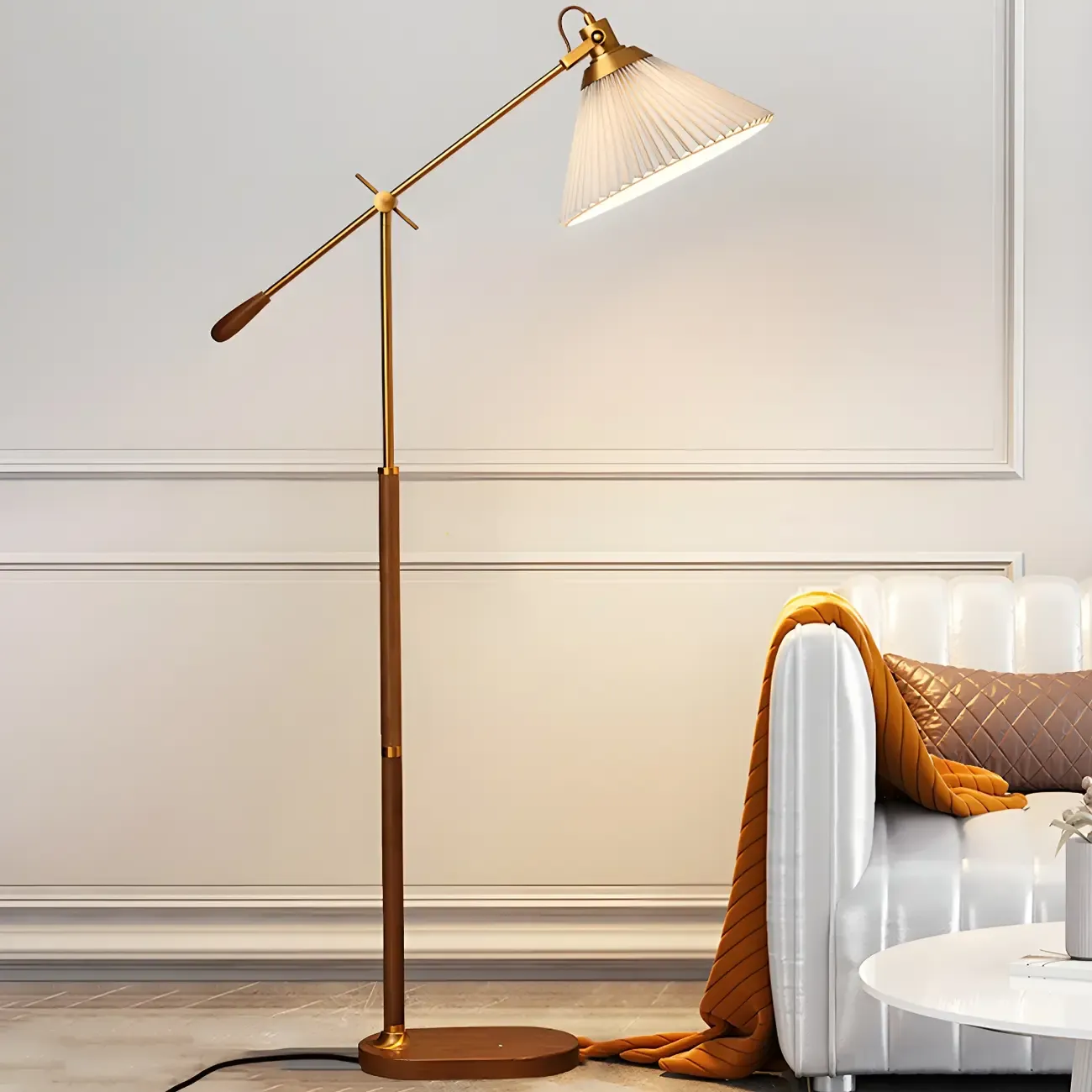 Brown Adjustable Metal Balance Arm Floor Lamp for Living Room Image - 2