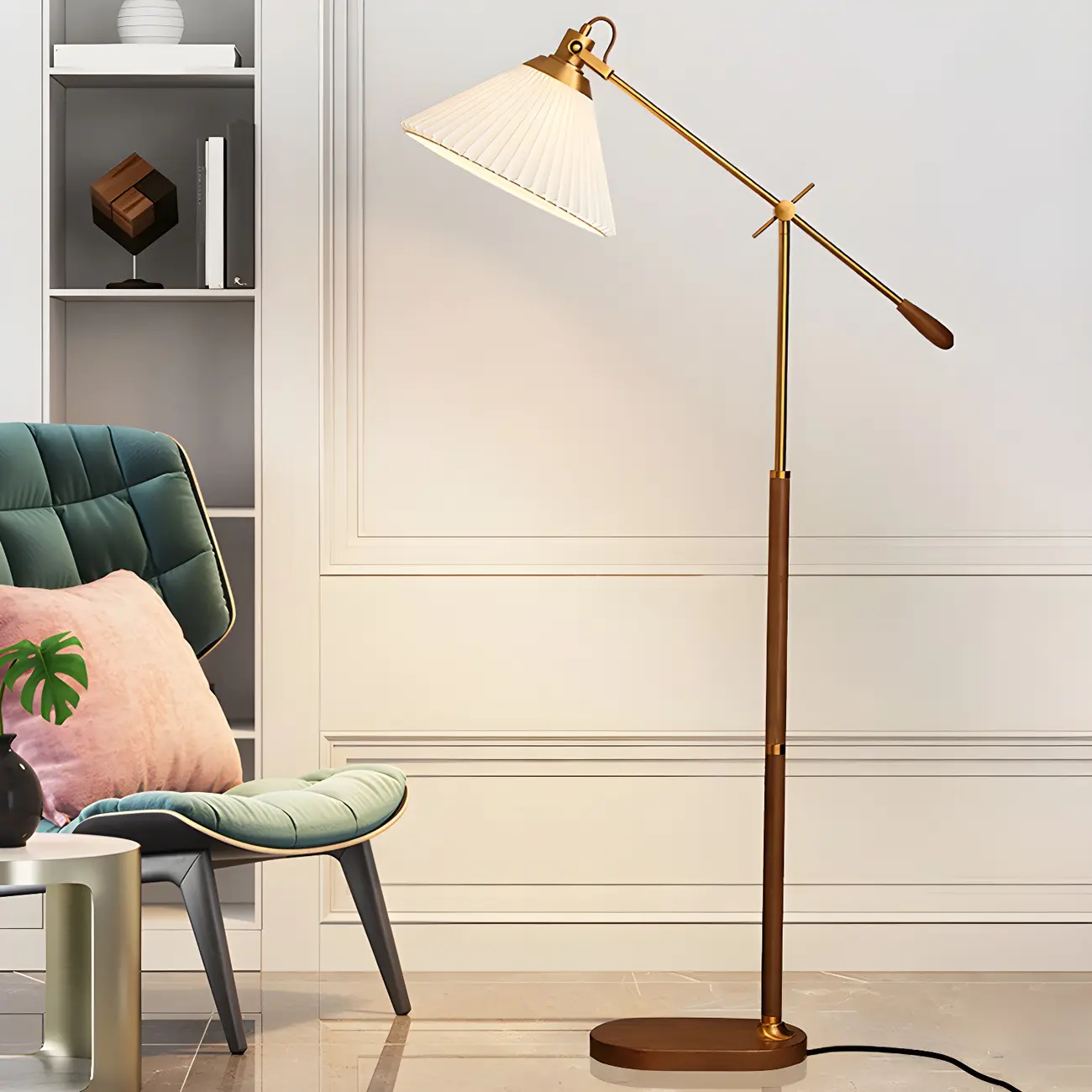 Brown Adjustable Metal Balance Arm Floor Lamp for Living Room Image - 3 | homeyfad