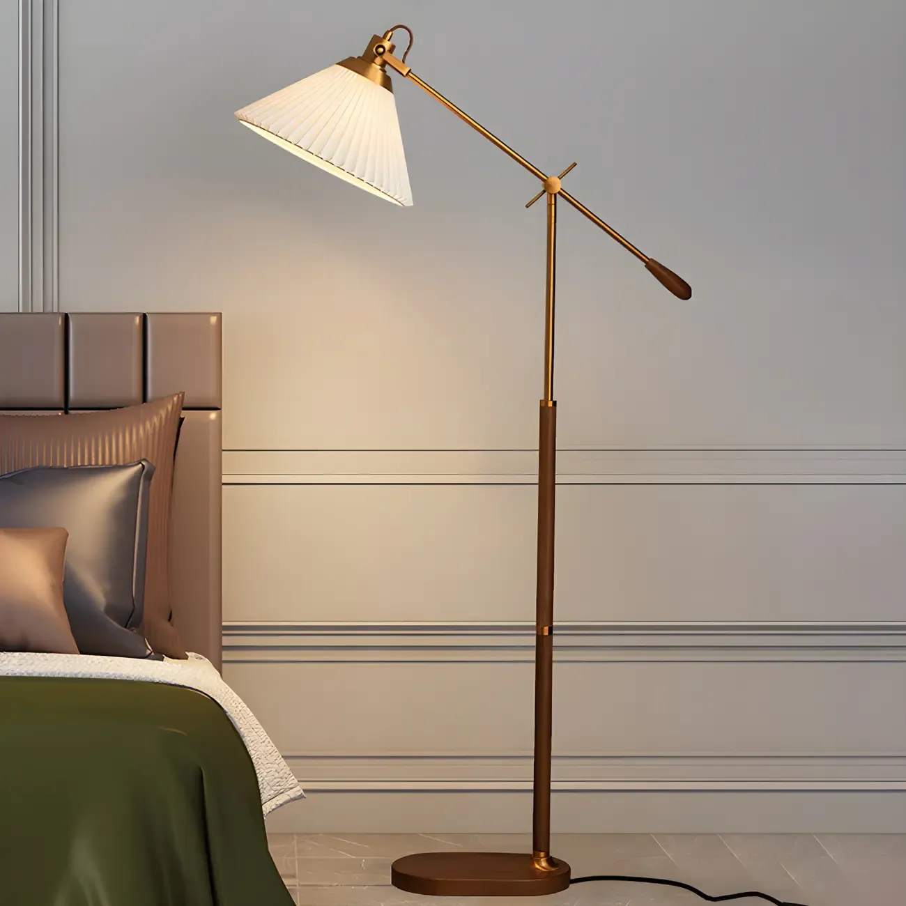 Brown Adjustable Metal Balance Arm Floor Lamp for Living Room Image - 9