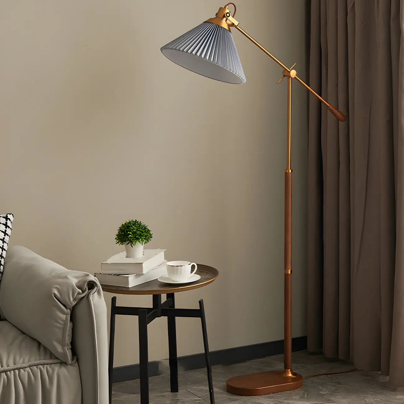 Brown Adjustable Metal Balance Arm Floor Lamp for Living Room Image - 10 | homeyfad