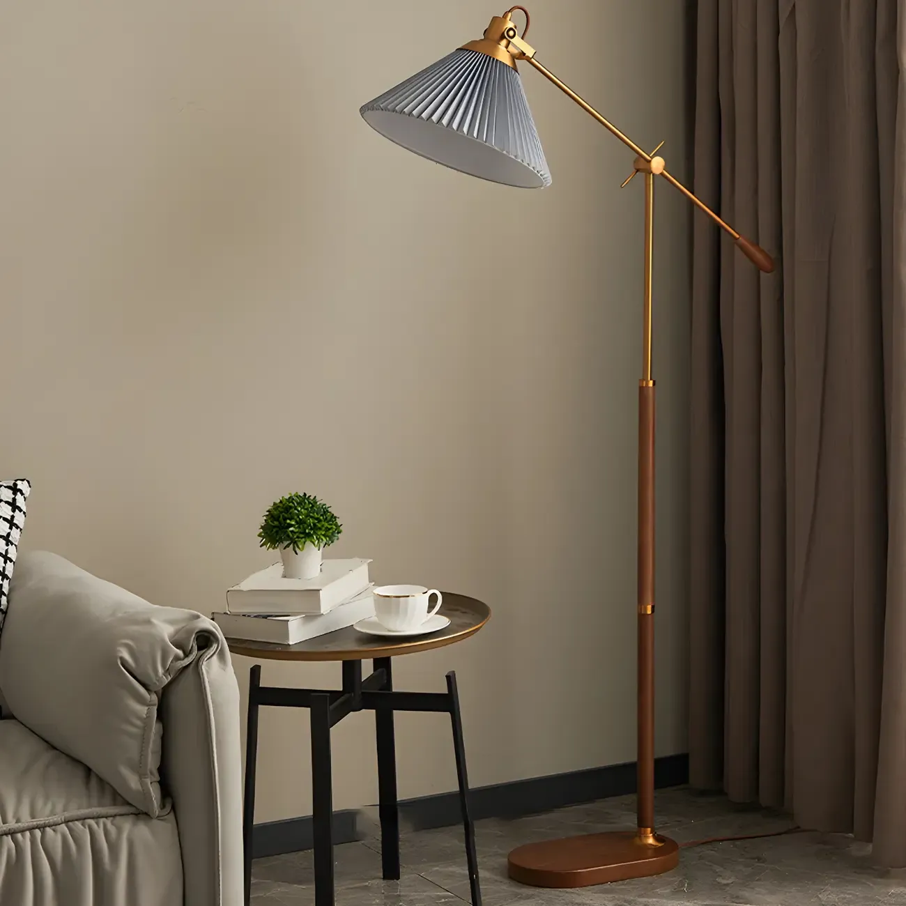 Brown Adjustable Metal Balance Arm Floor Lamp for Living Room Image - 10