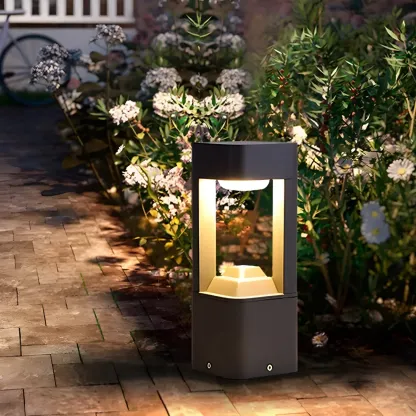 Black Metal Warm Light Lawn Post Cap Light Image - 1