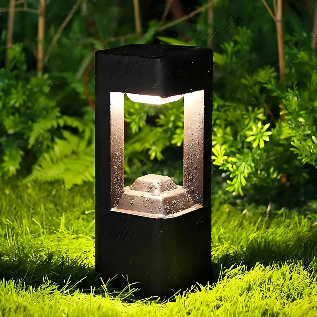 Black Metal Warm Light Lawn Post Cap Light Image - 3