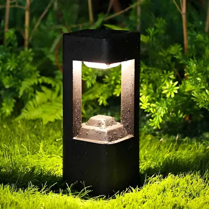 Black Metal Warm Light Lawn Post Cap Light Image - 3
