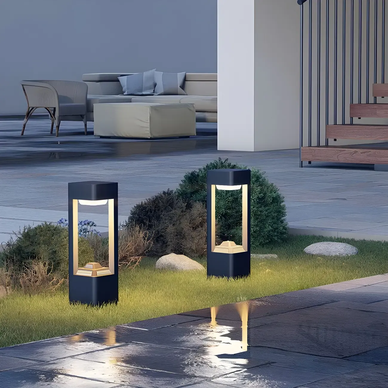 Black Metal Warm Light Lawn Post Cap Light Image - 5