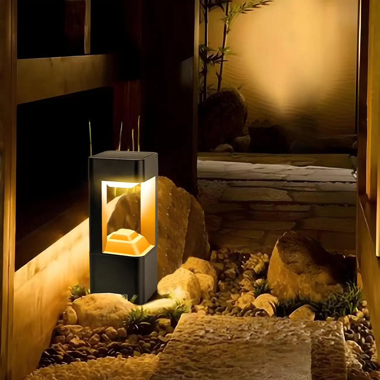 Black Metal Warm Light Lawn Post Cap Light Image - 4 | homeyfad