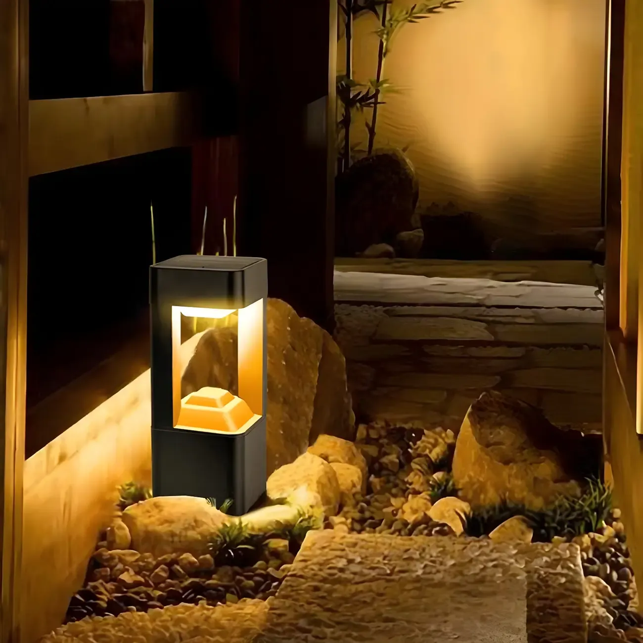 Black Metal Warm Light Lawn Post Cap Light Image - 4