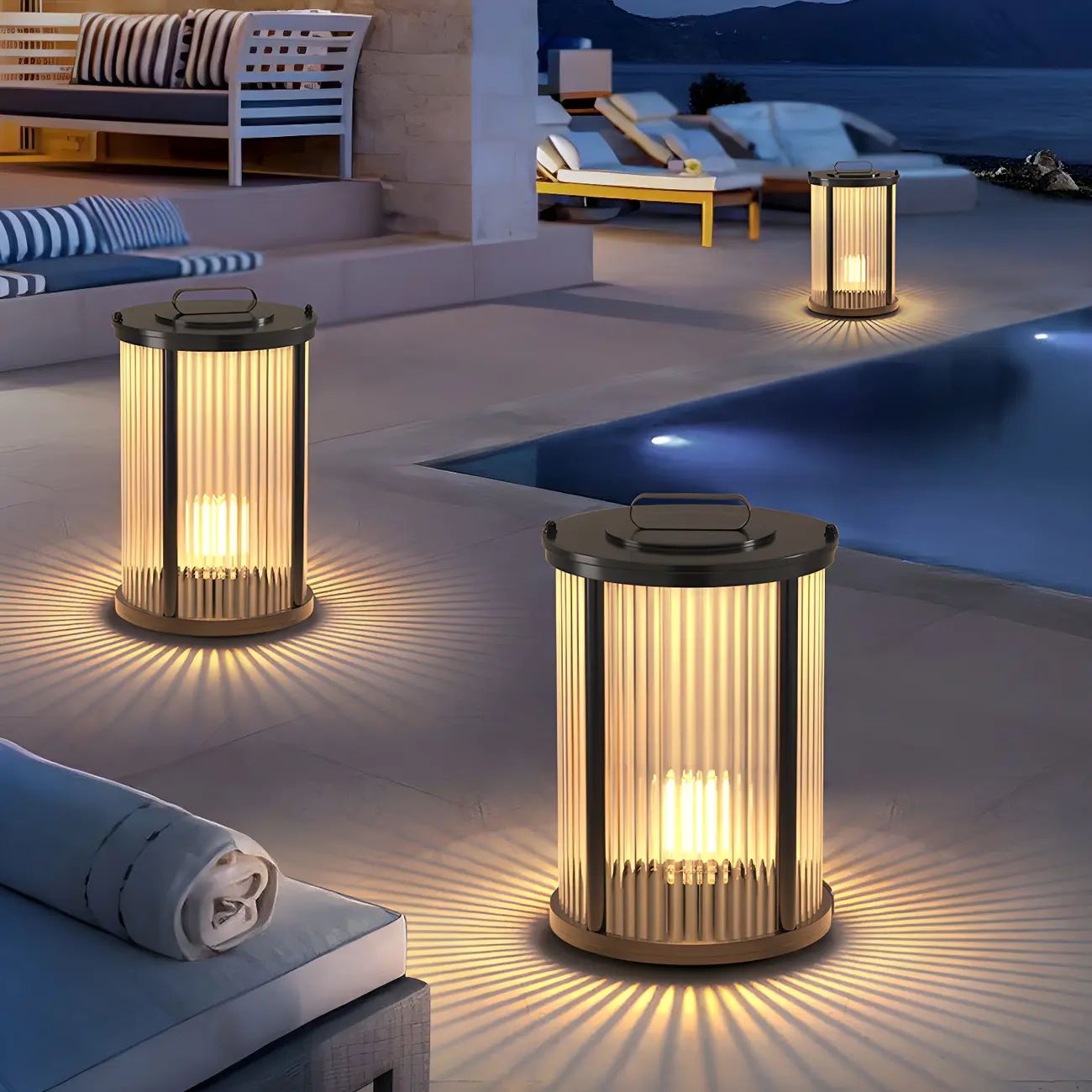 Horizontal and Vertical Striped Glass Cylinder Post Cap Light Image - 2 | homeyfad