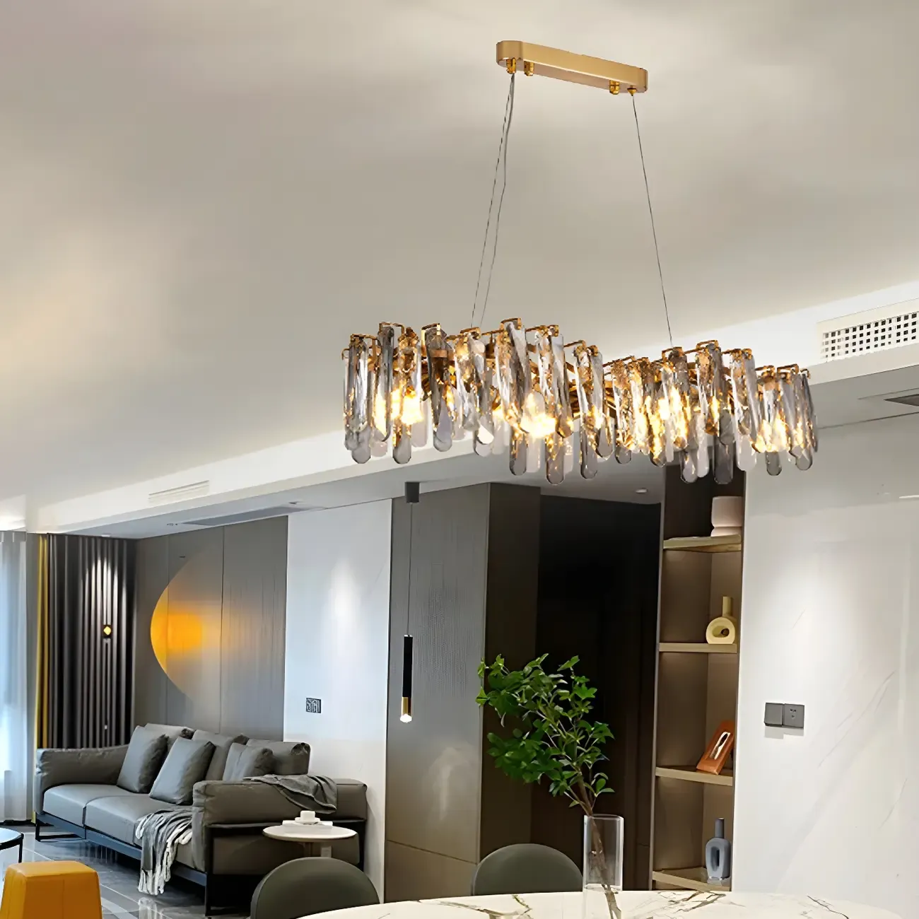 Elegant Grey Crystal Linear Island Pendant Light Image - 2