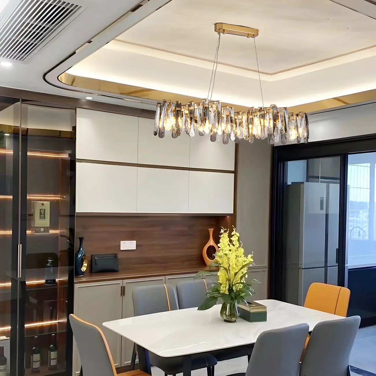 Elegant Grey Crystal Linear Island Pendant Light Image - 3 | homeyfad